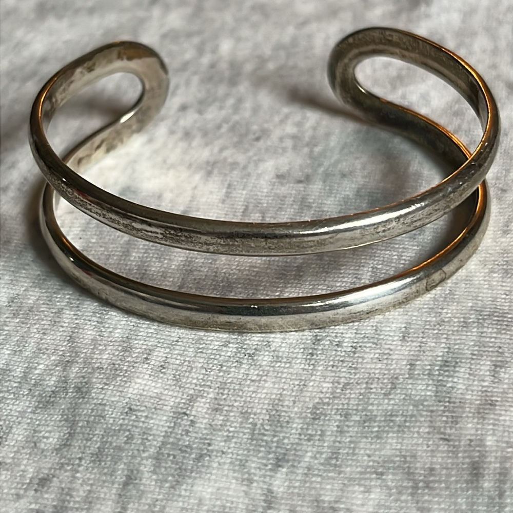 Sterling silver double cuff bracelet bangle stamped SU925 Mexico